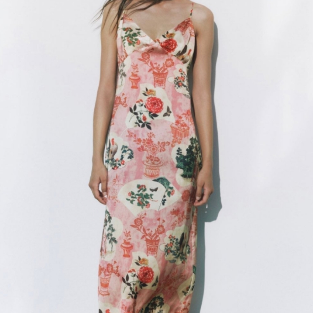 Zara oriental floral  print slip dress